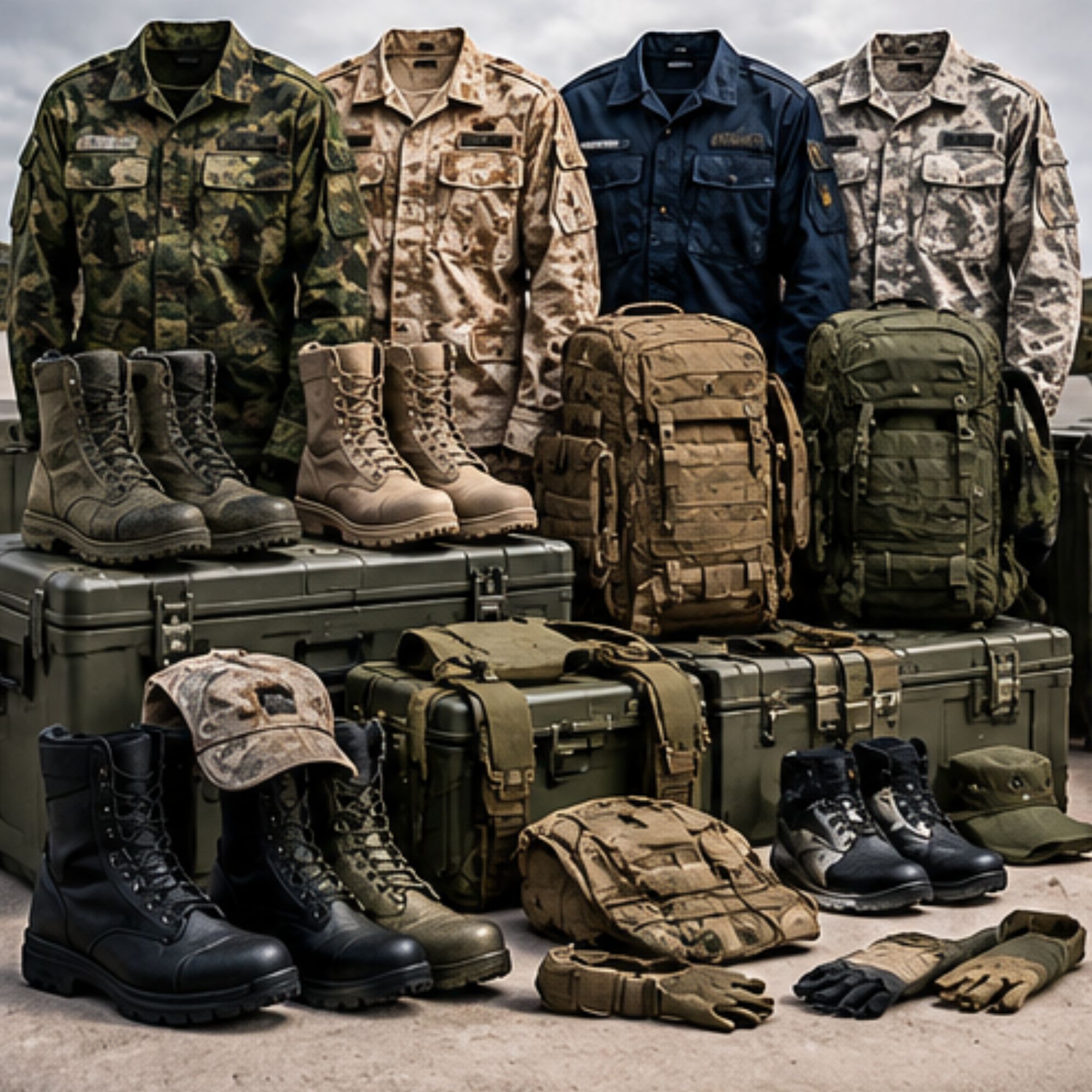 Military uniforms and personal field equipment