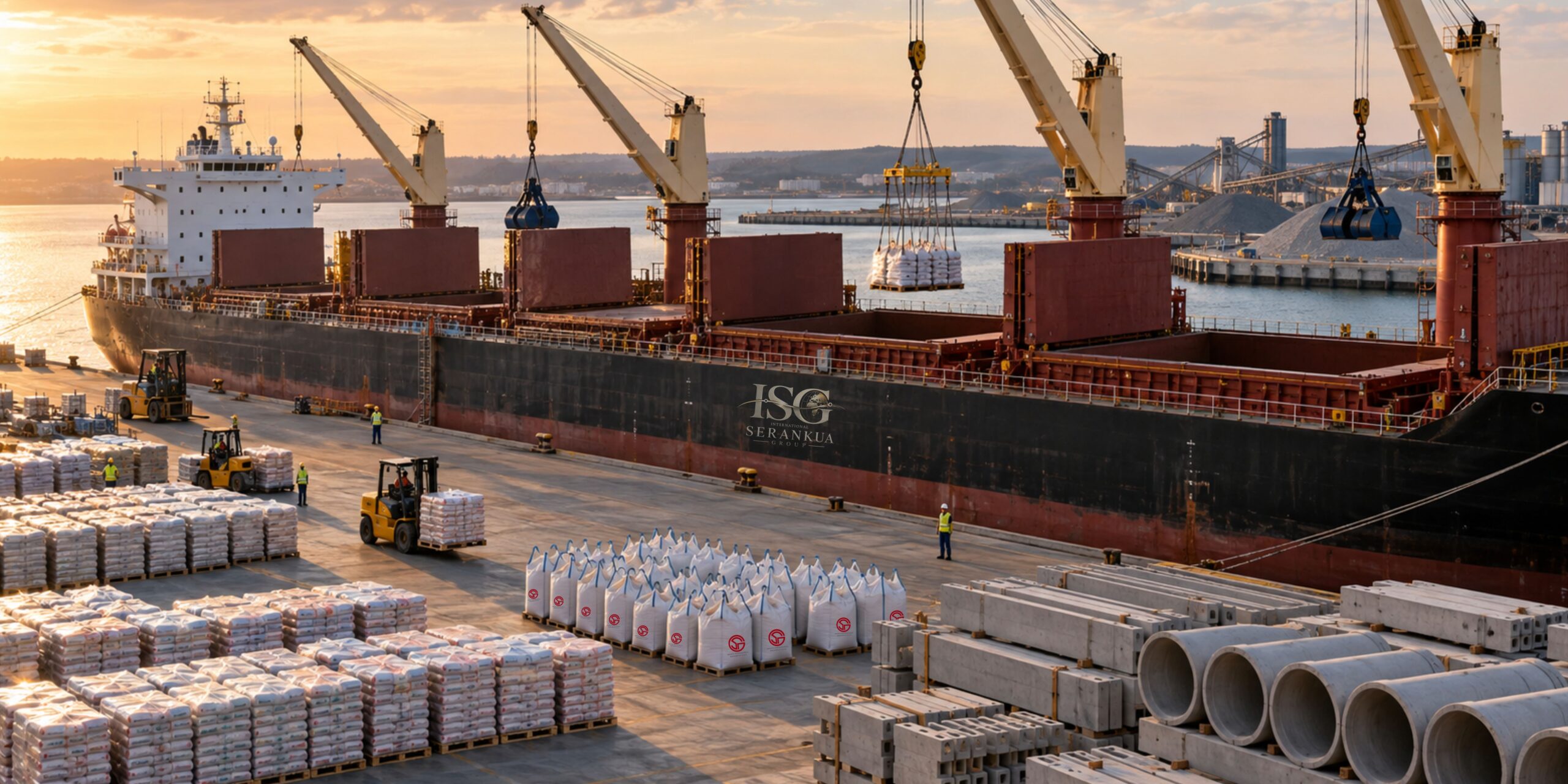 Bulk and general cargo vessel loading construction materials