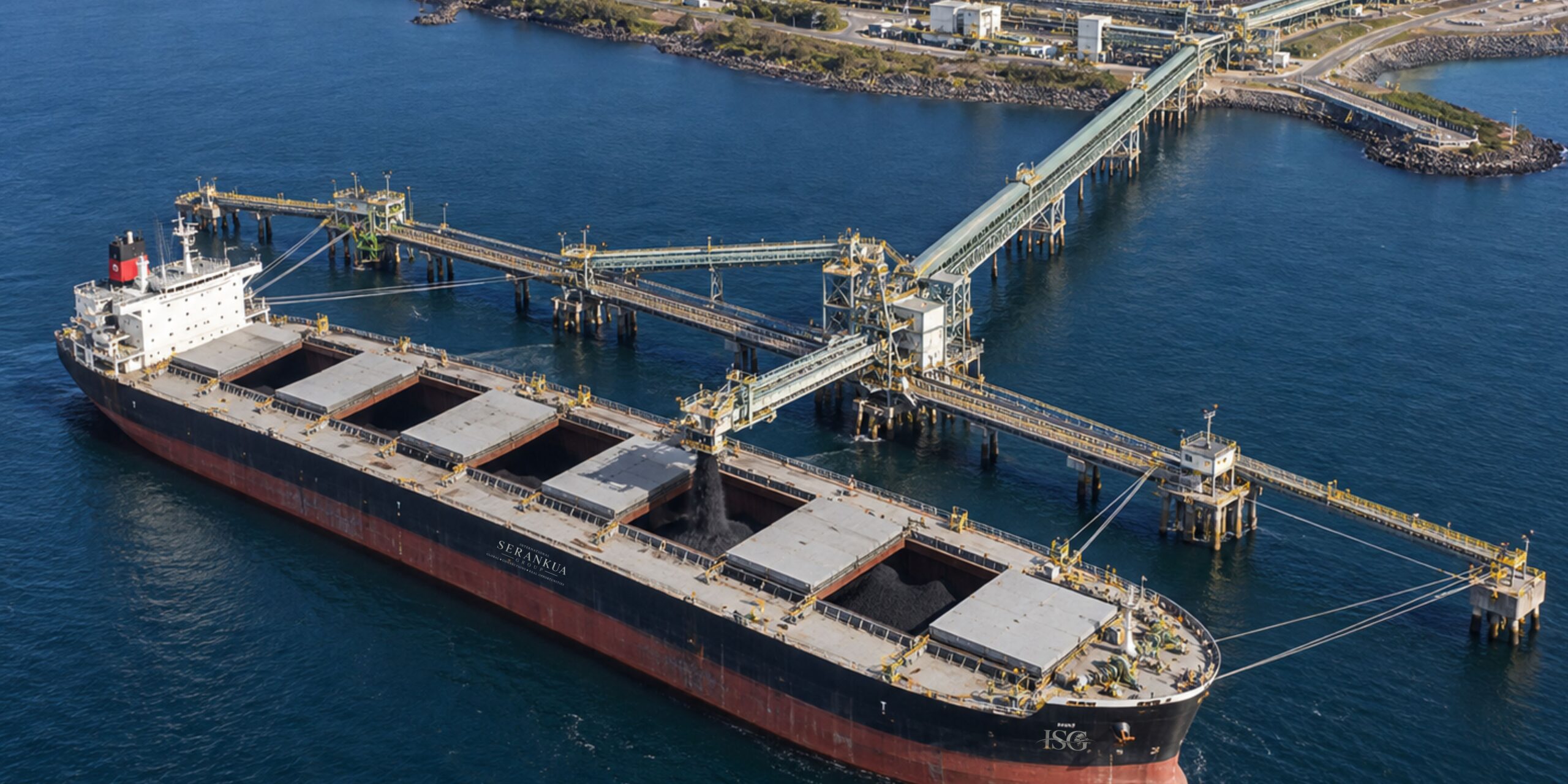 Bulk vessel loading coal at a maritime terminal