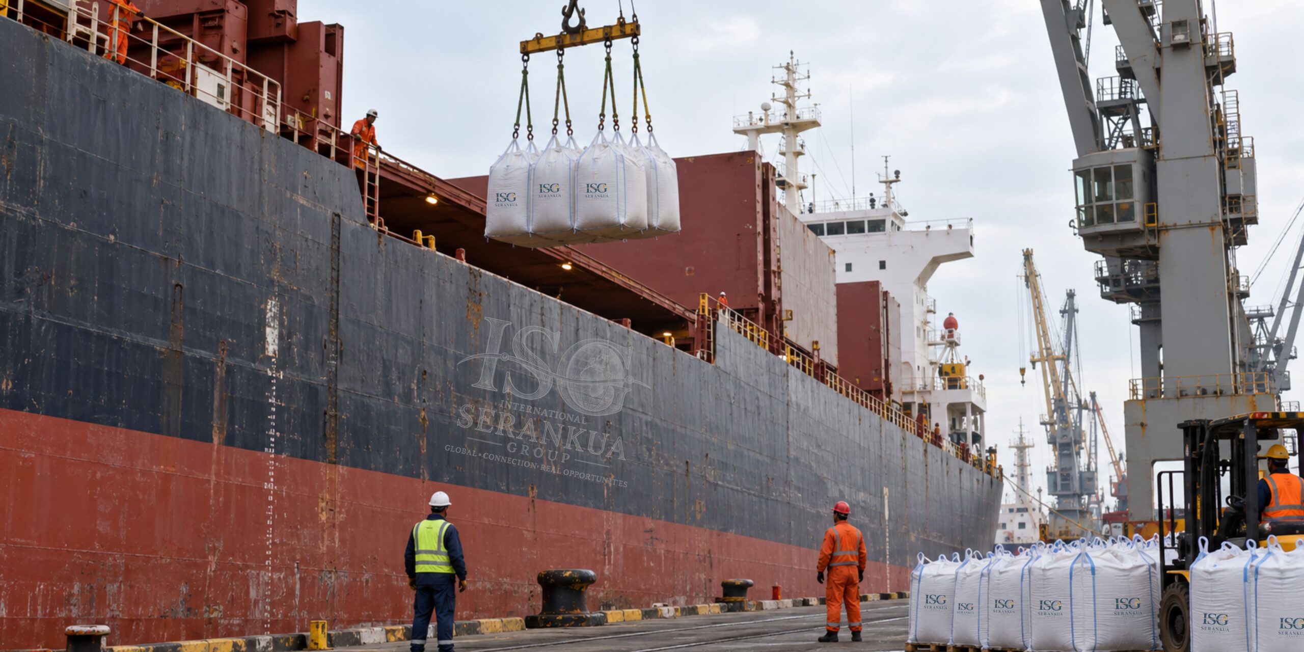 Breakbulk vessel loading agricultural commodities in super bags